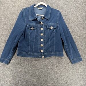 Landhaus C&A Naturally Jacket Womens L Blue Denim Metal Button Up Long Sleeve